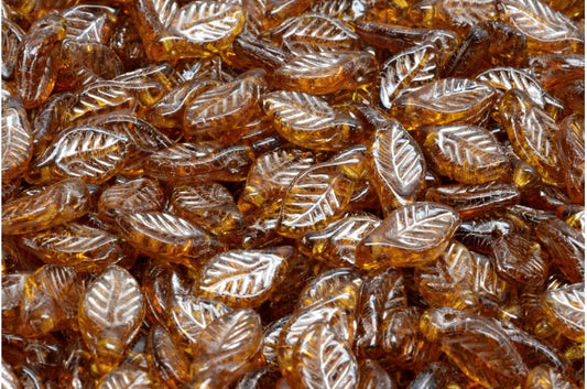 OUTLET 10 grams Bay Leaf Beads, 6 x 12 mm, Transparent Brown Copper Lined (10090-54324), Glass, Czech Republic