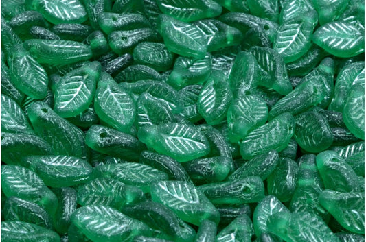 OUTLET 10 grams Bay Leaf Beads, 6 x 12 mm, Transparent Green Emerald Matte Green Lined (50720-84100-54322), Glass, Czech Republic