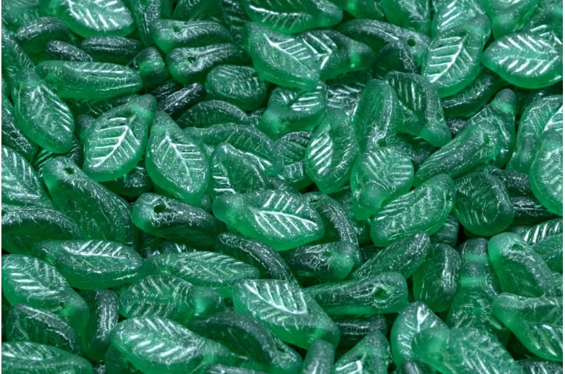 月桂叶珠，透明绿色翡翠哑光 54322 (50720-84100-54322)，玻璃，捷克共和国