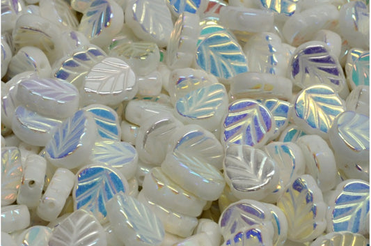 OUTLET 10 grams Mint Leaf Beads, 10 x 8 mm, White Ab Full (2X Side) (02010-28703), Glass, Czech Republic