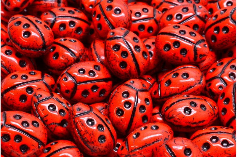 OUTLET 10 grams Ladybird Beads, 14 x 11 mm, Red Black Lined (93180-46441), Glass, Czech Republic