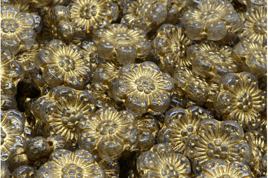 奥特莱斯 10克波西米亚风花朵珠，14 x 14毫米，水晶镀金内衬 (00030-54302)，玻璃，捷克共和国