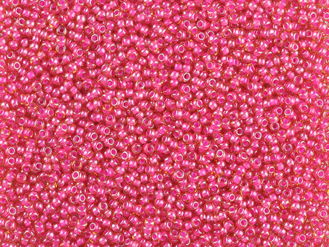 Wholesale (1kg / 500g) Preciosa Ornela 3-Cut Rocaille, Round Hole, Loose, Lt. Topaz, Colour Lined Pink, Sfinx (11027), Glass, Czech Republic, OUTLET