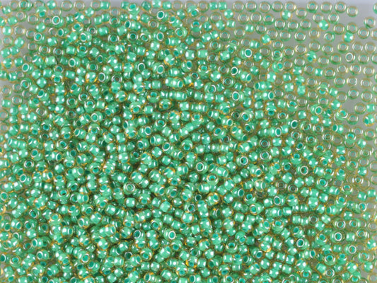 1 kg Preciosa Ornela Seed Beads Coated, Round Hole, Loose, Lt. Topaz, Colour Lined Green, Sfinx (11355), Glass, Czech Republic, OUTLET