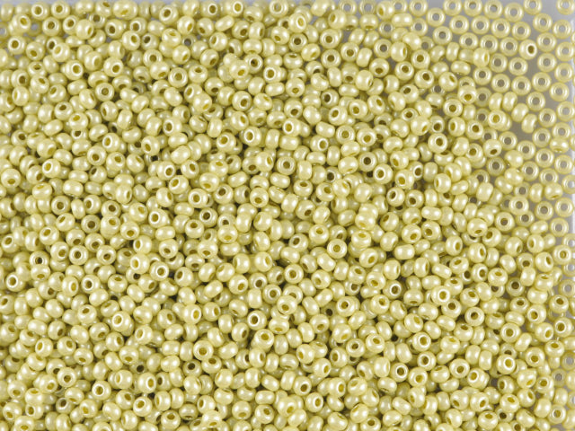 Wholesale (1kg / 500g) Preciosa Ornela Seed Beads Coated, Round Hole, Loose, Yellow Metallic Dyed Chalkwhite (16786), Glass, Czech Republic, OUTLET