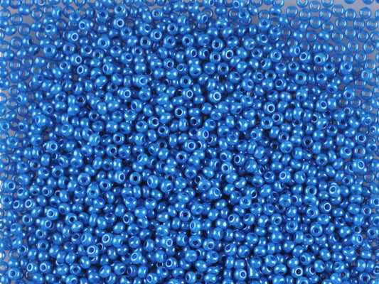 1 公斤宝仕奥莎 Ornela 种子珠，涂层，圆孔，散装，蓝色染色雪花石膏，光泽 (17136)，玻璃，捷克共和国，奥特莱斯