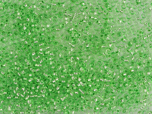 1 kg プレシオサ オルネラ シードビーズ コーティング 丸穴 ルース グリーン染色クリスタル シルバーライン (18256) ガラス チェコ共和国 アウトレット