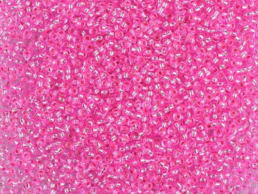 1 kg Preciosa Ornela Seed Beads Coated, Round Hole, Loose, Pink Dyed Crystal, Silver Lined (18275), Glass, Czech Republic, OUTLET