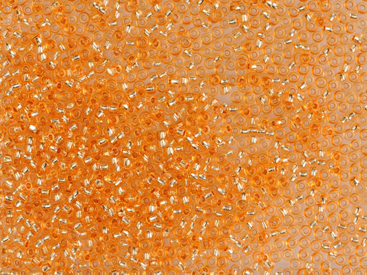 1 kg Preciosa Ornela Rocailles-Perlen, beschichtet, rundes Loch, lose, orange gefärbter Kristall, mit Silber ausgekleidet (18288), Glas, Tschechische Republik, OUTLET