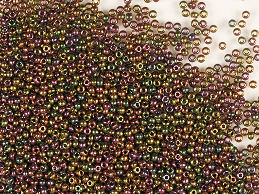Wholesale (1kg / 500g) Preciosa Ornela Seed Beads Coated, Round Hole, Loose, Dark Topaz, Bronze Red Iris (19195), Glass, Czech Republic, OUTLET