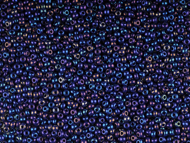 Wholesale (1kg / 500g) Preciosa Ornela Seed Beads Coated, Round Hole, Loose, Opaque Dark Blue, Rainbow (34070), Glass, Czech Republic, OUTLET