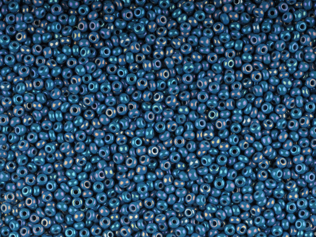 1 kg Preciosa Ornela Seed Beads Coated, Round Hole, Loose, Opaque Blue, Rainbow (34220), Glass, Czech Republic, OUTLET