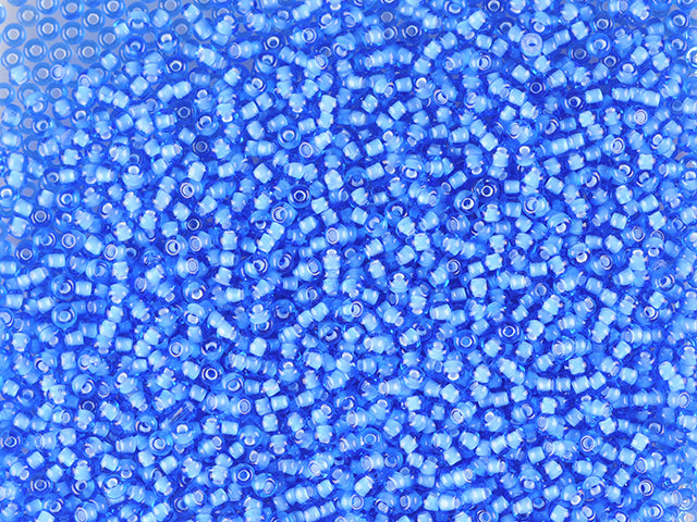 Wholesale (1kg / 500g) Preciosa Ornela Seed Beads Coated, Round Hole, Loose, Lt. Sapphire, Colour Lined Chalkwhite (35036), Glass, Czech Republic, OUTLET