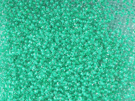 1 kg Preciosa Ornela Seed Beads Coated, Round Hole, Loose, Crystal, Colour Lined Green (38358), Glass, Czech Republic, OUTLET