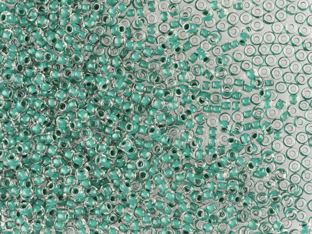 1 kg Preciosa Ornela Seed Beads Coated, Round Hole, Loose, Crystal, Colour Lined Green (38458), Glass, Czech Republic, OUTLET