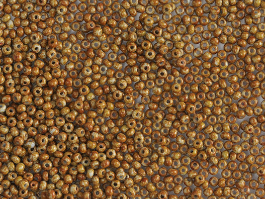 Wholesale (1kg / 500g) Preciosa Ornela Seed Beads Coated, Round Hole, Loose, Travertine On Opaque Lt. Blue (39000), Glass, Czech Republic, OUTLET