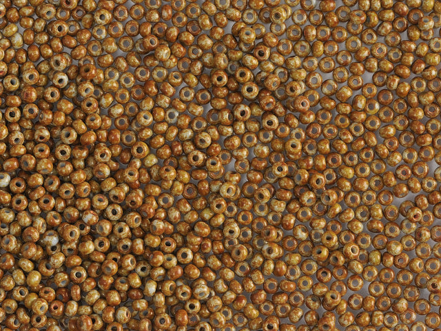 1 kg Preciosa Ornela Seed Beads Coated, Round Hole, Loose, Travertine On Opaque Lt. Blue (39000), Glass, Czech Republic, OUTLET