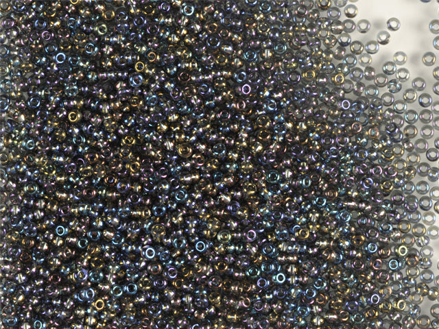 Wholesale (1kg / 500g) Preciosa Ornela Seed Beads Coated, Round Hole, Loose, Transp. Grey, Rainbow (41010), Glass, Czech Republic, OUTLET