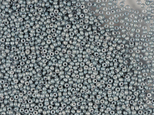 1 kg Preciosa Ornela Seed Beads Coated, Round Hole, Loose, Chalkwhite, Blue Lustered (46035), Glass, Czech Republic, OUTLET