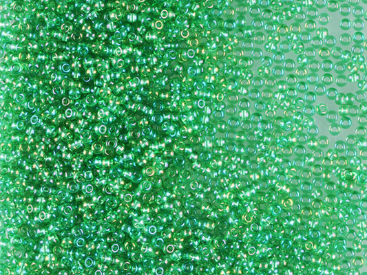 1 kg Preciosa Ornela Seed Beads Coated, Round Hole, Loose, Transp. Lt. Green, Rainbow (51100), Glass, Czech Republic, OUTLET