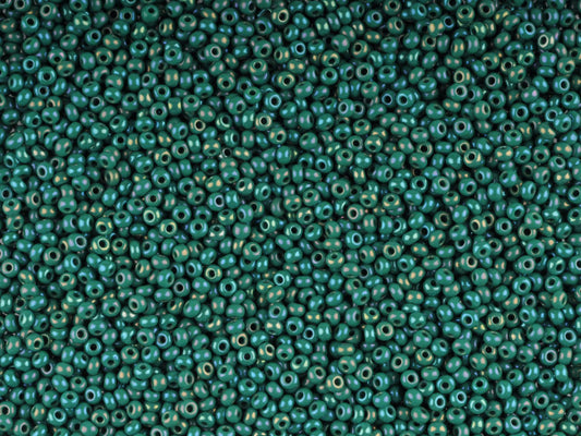 1 kg Preciosa Ornela Seed Beads Coated, Round Hole, Loose, Opaque Dark Green, Rainbow (54240), Glass, Czech Republic, OUTLET