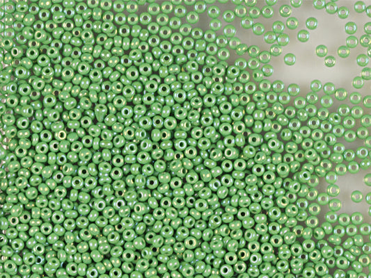 1 kg Preciosa Ornela Seed Beads Coated, Round Hole, Loose, Opaque Green, Rainbow (54250), Glass, Czech Republic, OUTLET