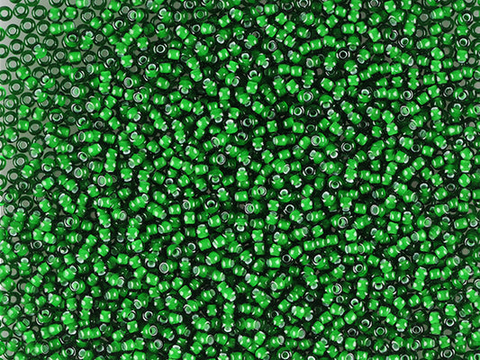 1 kg プレシオサ オルネラ シードビーズ コーティング済み、丸穴、ばら売り、透明グリーン、カラーライニング チョークホワイト; プレシオサ ホワイトライニング (55066)、ガラス、チェコ共和国、アウトレット