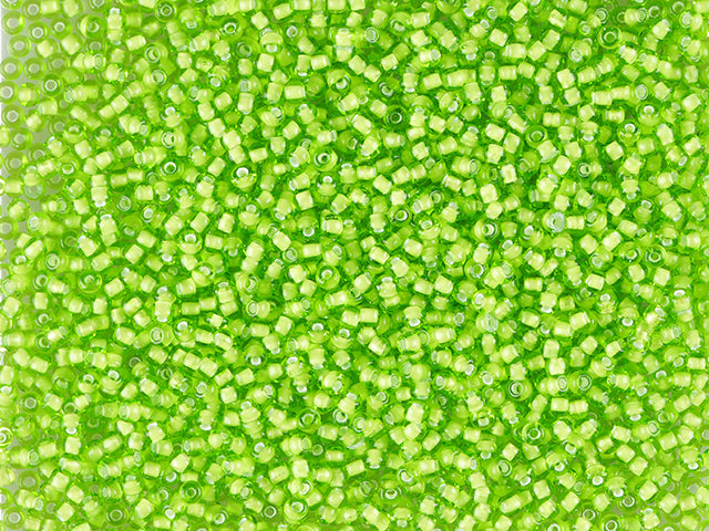 1 kg プレシオサ オルネラ シードビーズ コーティング済み、丸穴、ばら売り、透明ライトグリーン、カラーライニング チョークホワイト; プレシオサ ホワイトライニング (55226)、ガラス、チェコ共和国、アウトレット