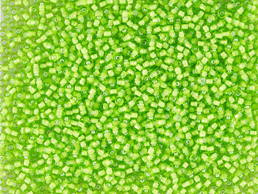 1 kg プレシオサ オルネラ シードビーズ コーティング済み、丸穴、ばら売り、透明ライトグリーン、カラーライニング チョークホワイト; プレシオサ ホワイトライニング (55226)、ガラス、チェコ共和国、アウトレット