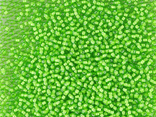 1 kg Preciosa Ornela Seed Beads Coated, Round Hole, Loose, Transp. Green, Colour Lined Chalkwhite; Preciosa White Lining (55436), Glass, Czech Republic, OUTLET