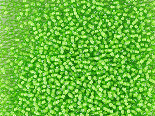 1 kg Preciosa Ornela Seed Beads Coated, Round Hole, Loose, Transp. Green, Colour Lined Chalkwhite; Preciosa White Lining (55436), Glass, Czech Republic, OUTLET