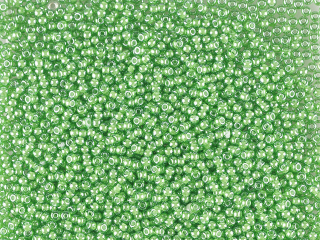 1 kg Preciosa Ornela Seed Beads Coated, Round Hole, Loose, Transp. Green, Colour Lined Chalkwhite, Sfinx (55437), Glass, Czech Republic, OUTLET