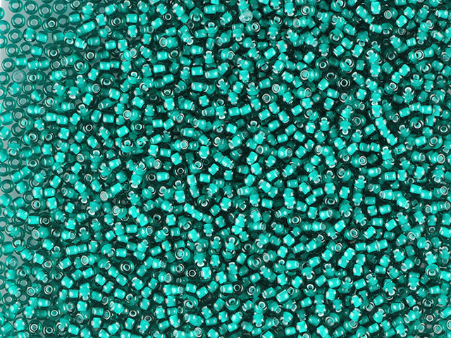 1 kg Preciosa Ornela Seed Beads Coated, Round Hole, Loose, Transp. Teal Green, Colour Lined Chalkwhite; Preciosa White Lining (55716), Glass, Czech Republic, OUTLET