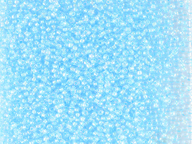 1 kg Preciosa Ornela Seed Beads Coated, Round Hole, Loose, Crystal, Colour Lined Blue, Rainbow (58532), Glass, Czech Republic, OUTLET