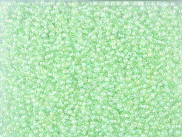 1 kg Preciosa Ornela Seed Beads Coated, Round Hole, Loose, Crystal, Colour Lined Green, Rainbow (58552), Glass, Czech Republic, OUTLET