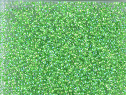 1 kg Preciosa Ornela Seed Beads Coated, Round Hole, Loose, Crystal, Colour Lined Green, Rainbow (58556), Glass, Czech Republic, OUTLET