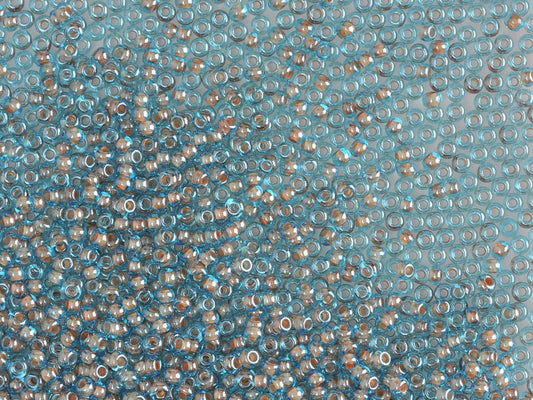 1 kg Preciosa Ornela Seed Beads Coated, Round Hole, Loose, Aquamarine, Colour Lined Brown, Sfinx (61017), Glass, Czech Republic, OUTLET