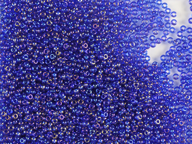 Wholesale (1kg / 500g) Preciosa Ornela Seed Beads Coated, Round Hole, Loose, Dark Aquamarine, Rainbow (61300), Glass, Czech Republic, OUTLET
