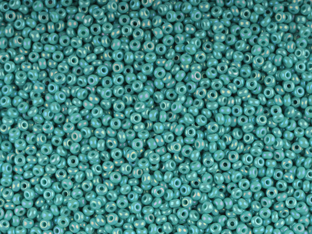 Wholesale (1kg / 500g) Preciosa Ornela Seed Beads Coated, Round Hole, Mat, Loose, Green Turquoise, Rainbow (64130), Glass, Czech Republic, OUTLET
