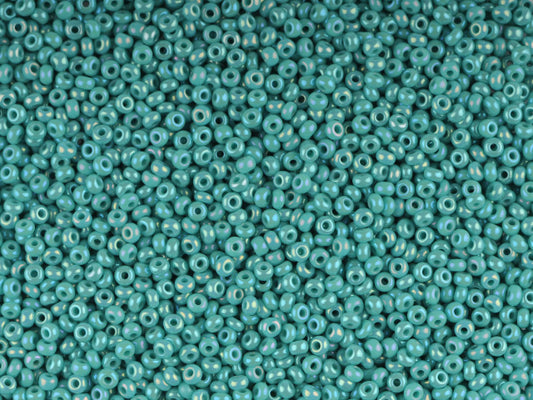 Wholesale (1kg / 500g) Preciosa Ornela Seed Beads Coated, Round Hole, Mat, Loose, Green Turquoise, Rainbow (64130), Glass, Czech Republic, OUTLET