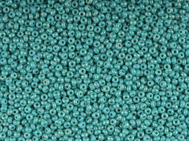 1 kg Preciosa Ornela Seed Beads Coated, Round Hole, Loose, Green Turquoise, Rainbow (64130), Glass, Czech Republic, OUTLET