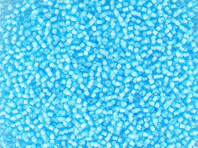 1 kg Preciosa Ornela Seed Beads Coated, Round Hole, Loose, Aquamarine, Colour Lined White; Preciosa White Lining (65016), Glass, Czech Republic, OUTLET