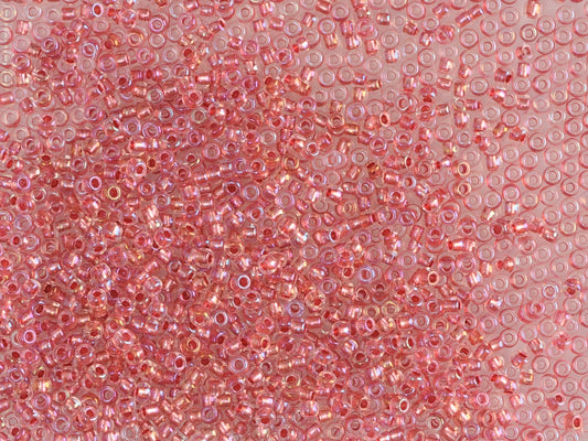 1 kg Preciosa Ornela Seed Beads Coated, Round Hole, Loose, Crystal, Metallic Colour Lined Pink, Rainbow (68498), Glass, Czech Republic, OUTLET