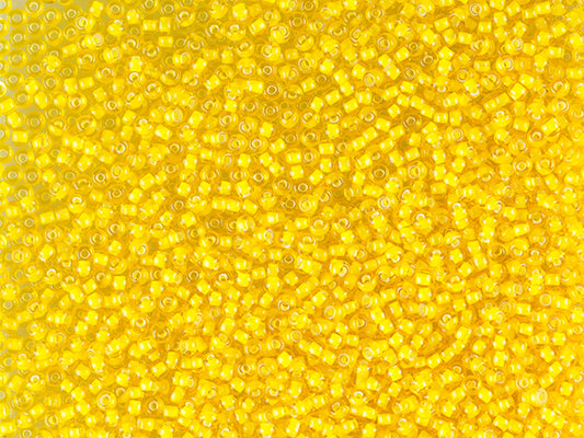 1 kg Preciosa Ornela Seed Beads Coated, Round Hole, Loose, Transp. Yellow Amber, Colour Lined Chalkwhite; Preciosa White Lining (85016), Glass, Czech Republic, OUTLET