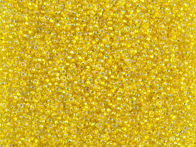 1 kg Preciosa Ornela Seed Beads Coated, Round Hole, Mat, Loose, Transp. Yellow Amber, Silver Lined, Rainbow (87019), Glass, Czech Republic, OUTLET
