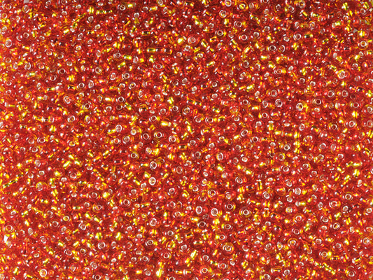 1 kg Preciosa Ornela Seed Beads Coated, Round Hole, Loose, Harlequin Red-Yellow, Silver Lined (87797), Glass, Czech Republic, OUTLET