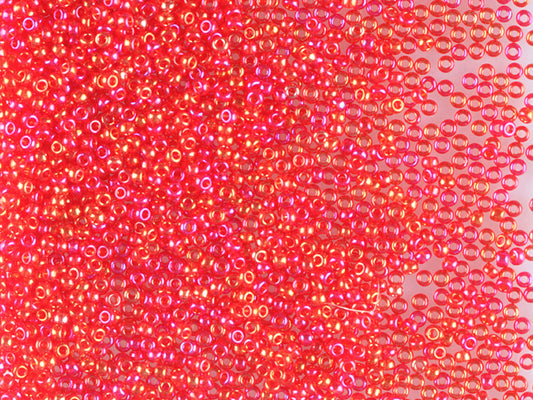 Wholesale (1kg / 500g) Preciosa Ornela Seed Beads Coated, Round Hole, Loose, Transp. Red, Rainbow (91070), Glass, Czech Republic, OUTLET