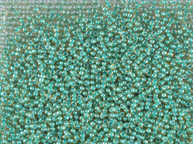 1 kg Preciosa Ornela Seed Beads Coated, Round Hole, Loose, Lt. Topaz, Colour Lined Green, Sfinx (11024), Glass, Czech Republic, OUTLET