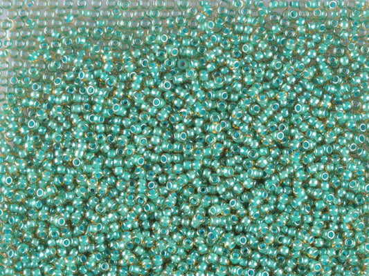 1 kg Preciosa Ornela Seed Beads Coated, Round Hole, Loose, Lt. Topaz, Colour Lined Green, Sfinx (11024), Glass, Czech Republic, OUTLET