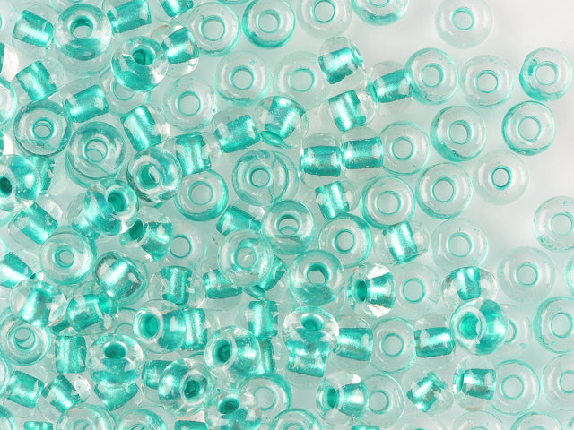 Wholesale (1kg / 500g) Preciosa Ornela Seed Beads Coated, Round Hole, Loose, Crystal, Metallic Colour Lined Green (68258), Glass, Czech Republic, OUTLET